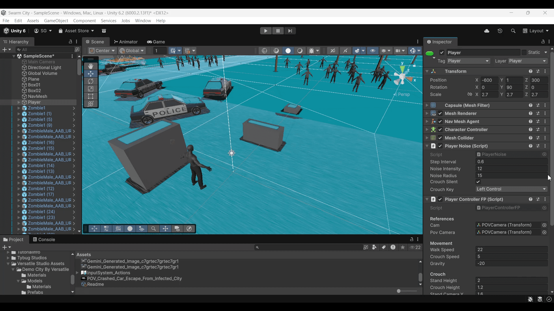 Swarm City - AI-Driven Zombie Survival Prototype